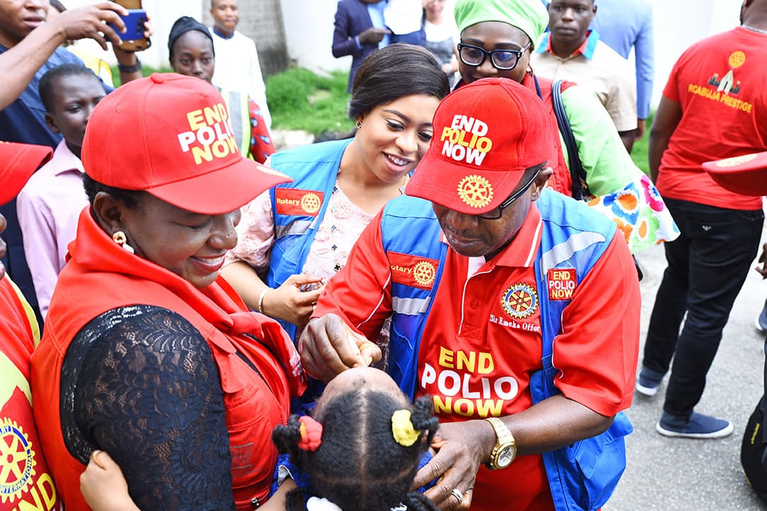 Sir Emeka Offor and Rotarian Mrs Adaora Offor taking part in National Immunization Plus Days in Nigeria