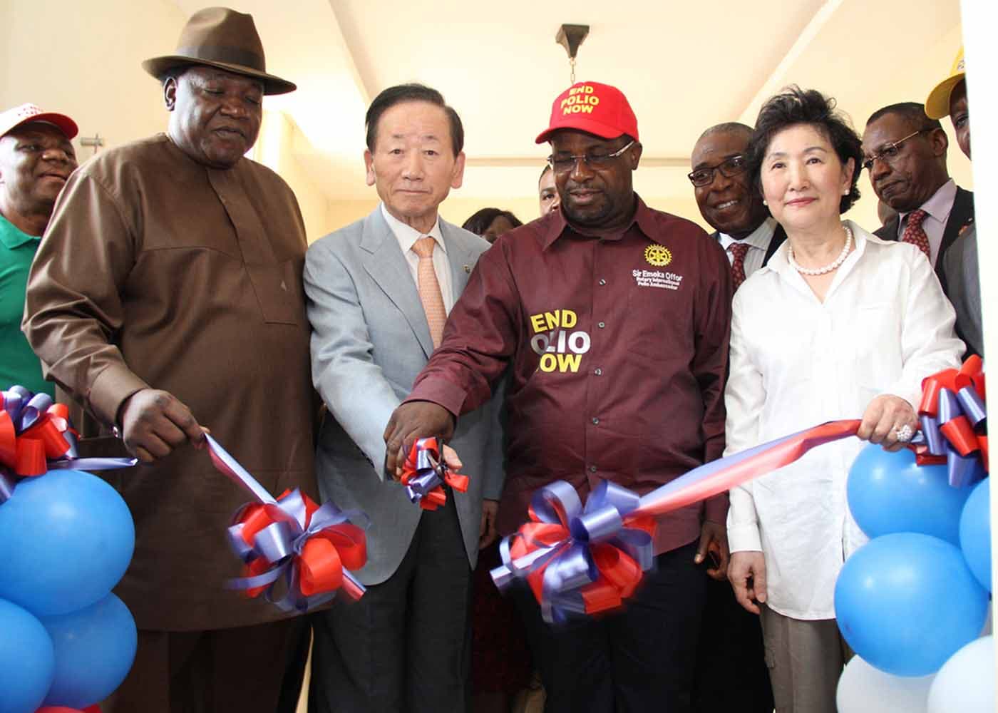 The tape cut at the launch of the Rotary International Polio Ambassador office, Garki Family Health Centre, Abuja